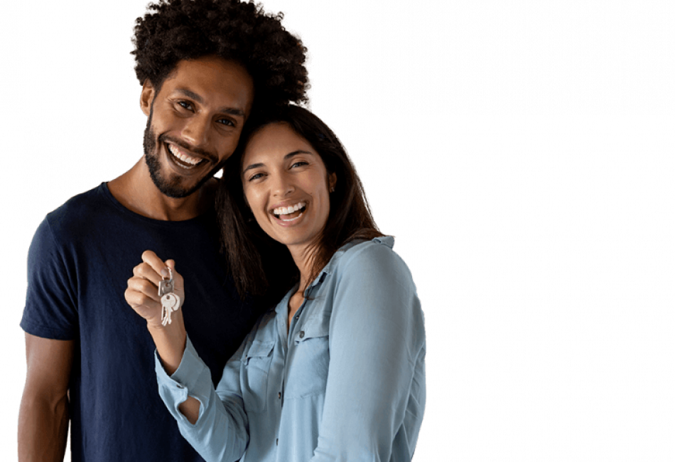 Mixed race couple with keys to new home